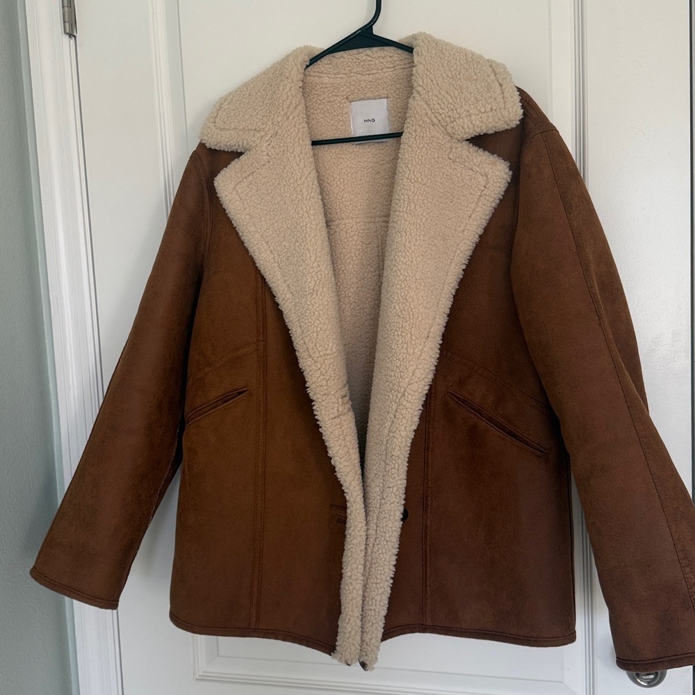 MANGO Oversized Cognag Tan Shearling Jacket Coat Size XS - Small Oversized - Picture 5 of 16